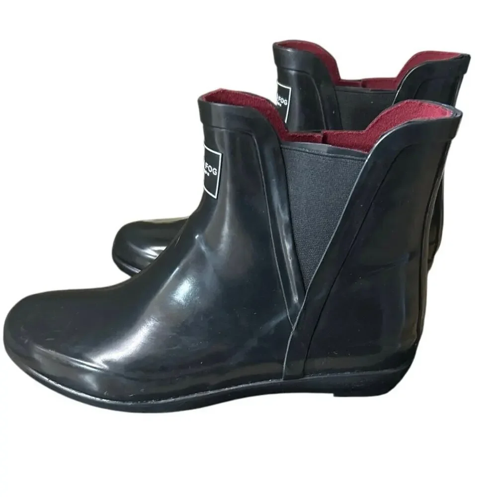 London Fog Piccadilly Black Shiny Chelsea Ankle Rain Boots Women’s 9 Waterproof